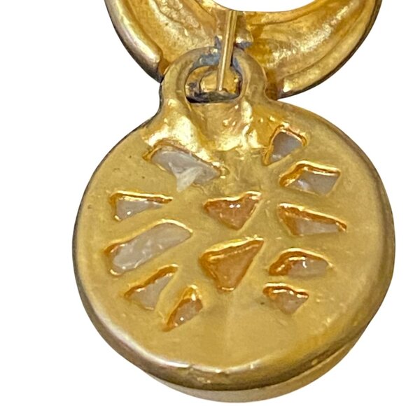 2" x 7/8" Vintage Gold-Tone Clip-On Earrings With Faux Pearls & Abstract Design - Picture 10 of 10